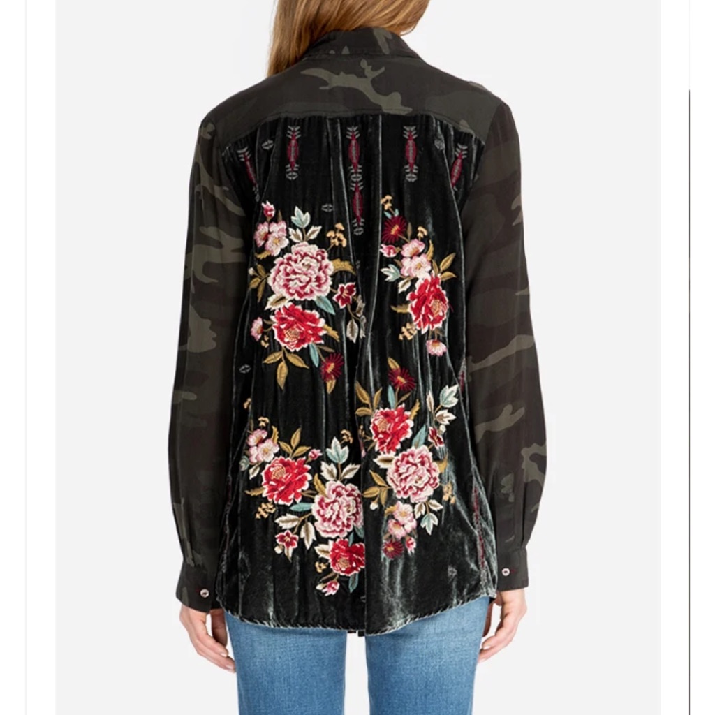 Johnny Was Valentina Velvet Embroidered Back Shirt